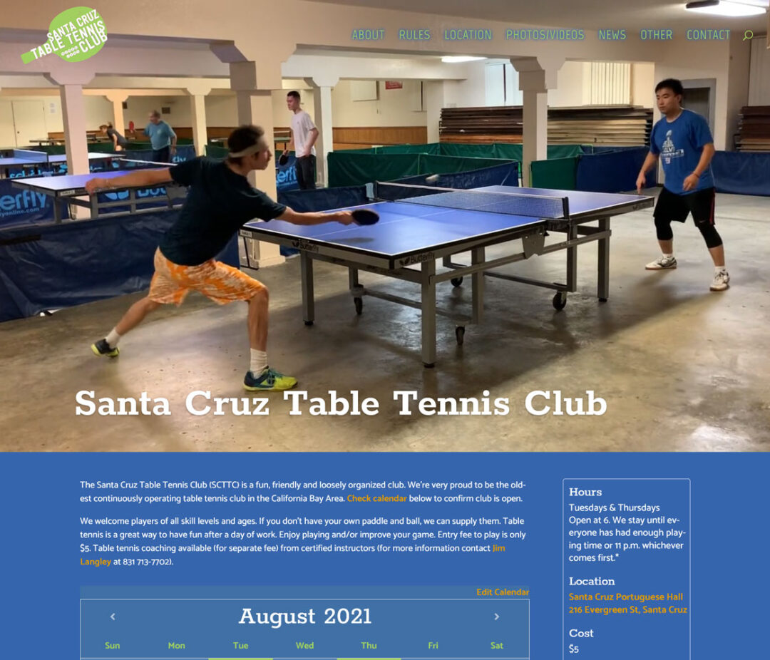 Santa Cruz Table Tennis Club website